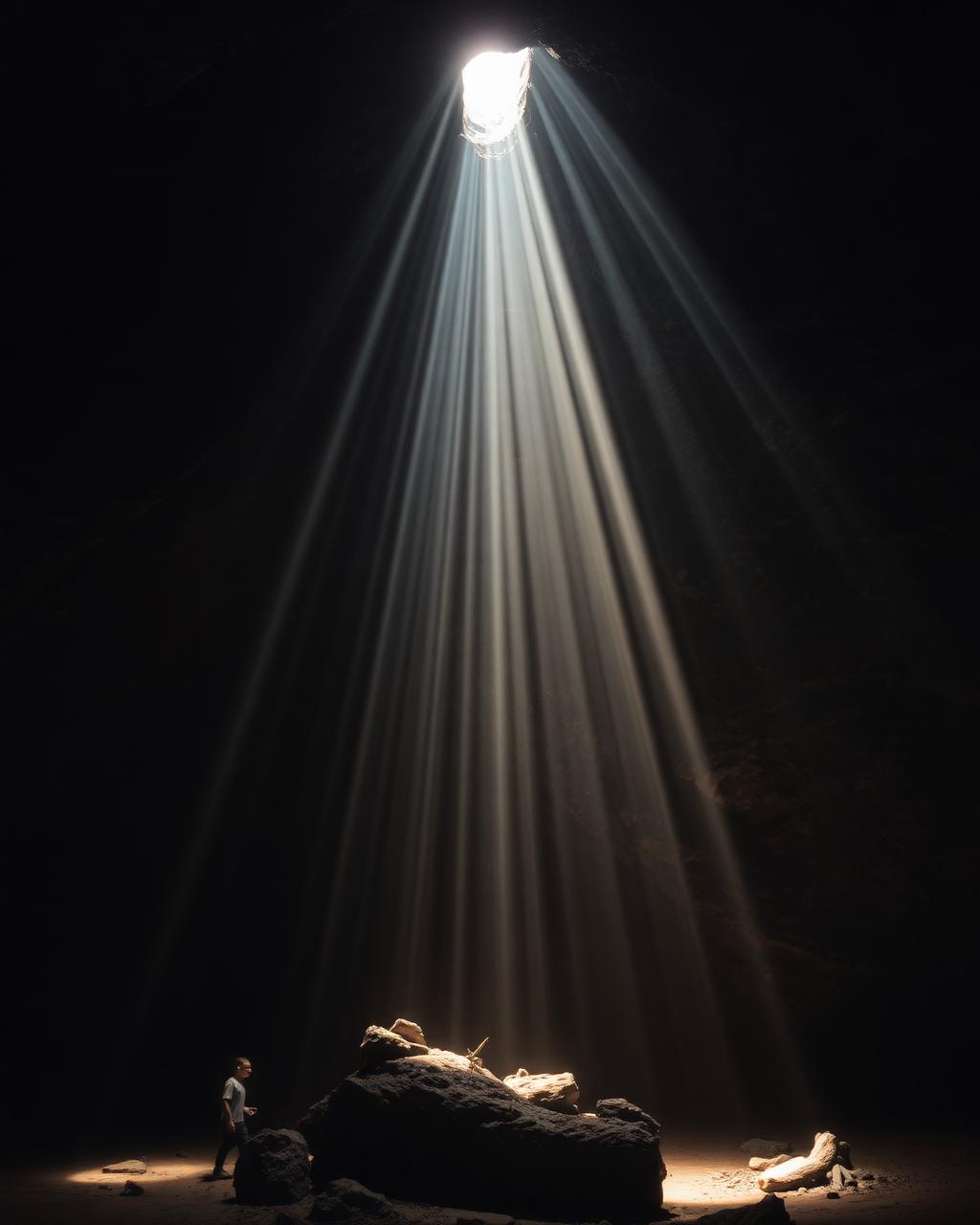 Shaft of daylight falling into the limestone caverns of the Cradle of Humankind